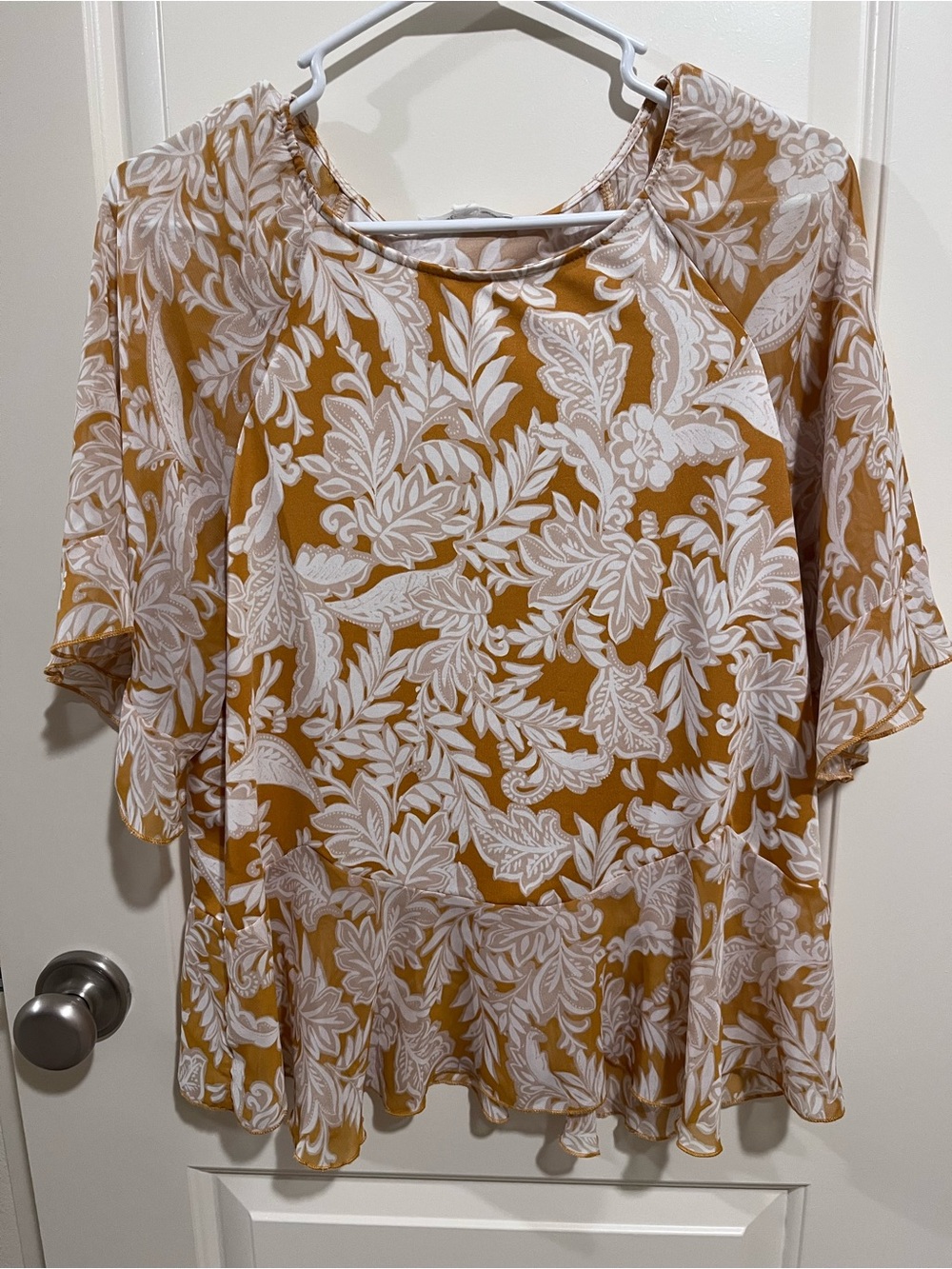 PerSeption Concept Mustard and White Floral Peplum Tunic